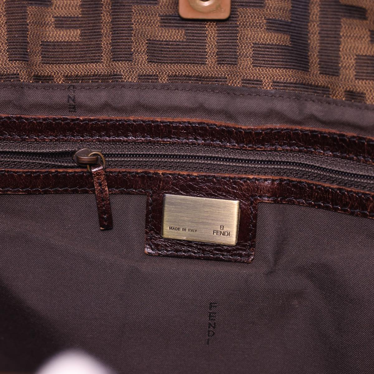 FENDI Zucca Canvas Tote Bag Nylon Brown Black rd4786