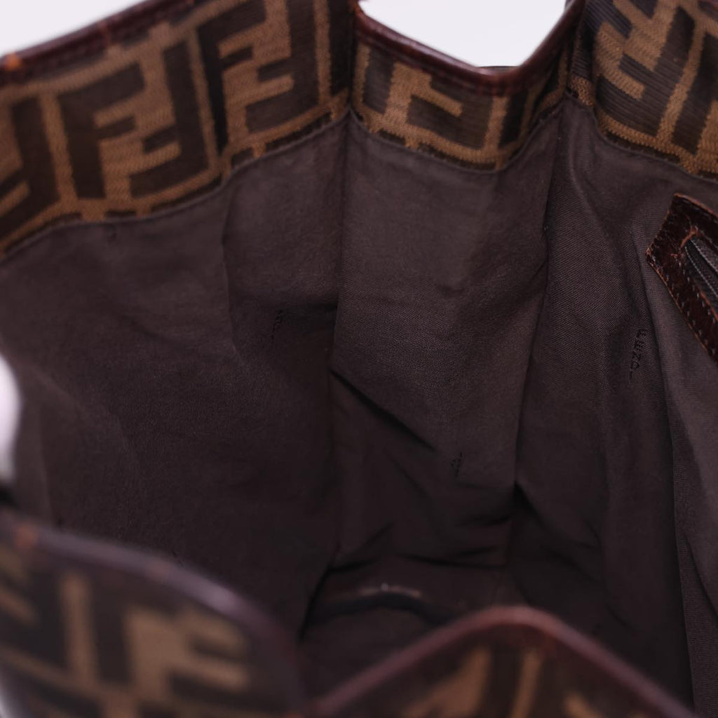 FENDI Zucca Canvas Tote Bag Nylon Brown Black rd4786