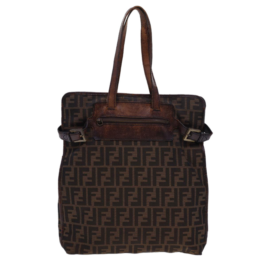FENDI Zucca Canvas Tote Bag Nylon Brown Black rd4786