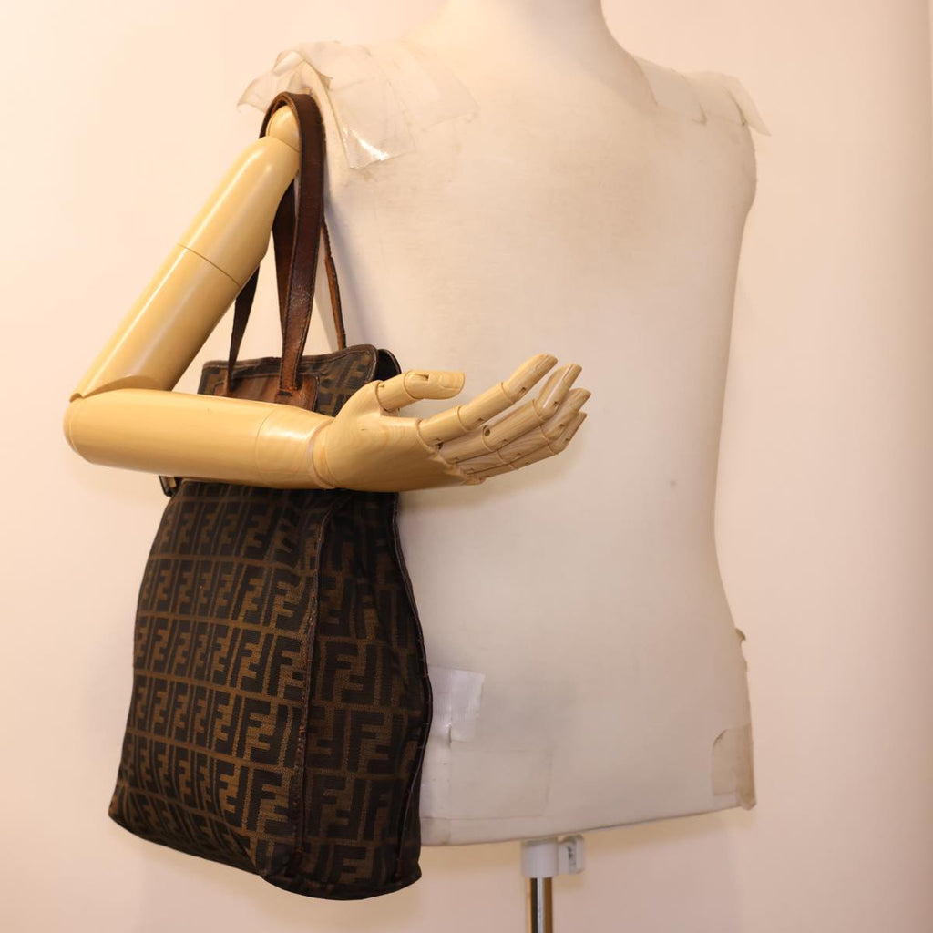 FENDI Zucca Canvas Tote Bag Nylon Brown Black rd4786