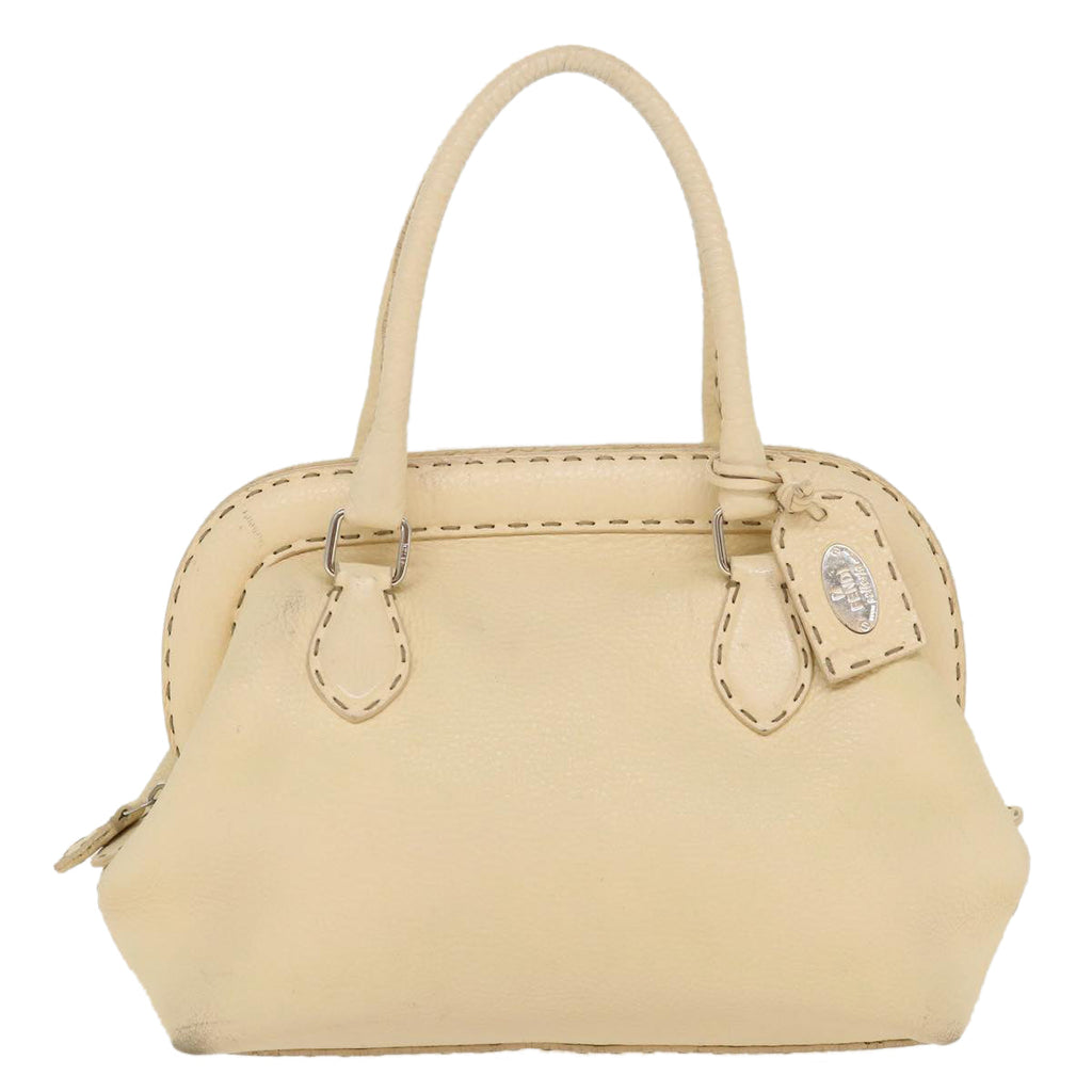 FENDI Celeria Hand Bag Leather Beige rd4791