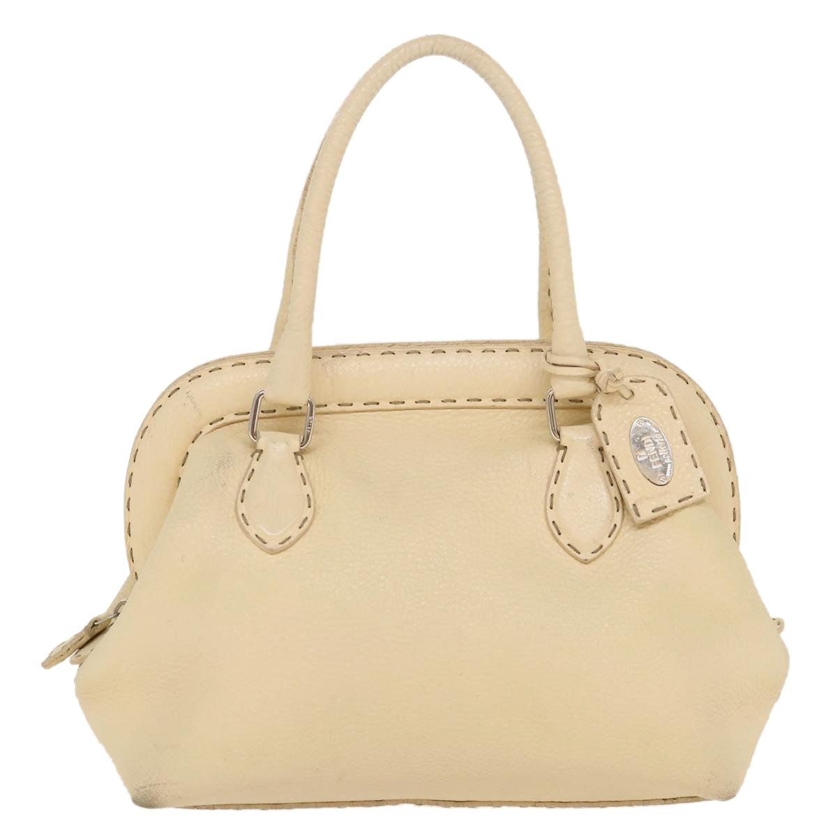 FENDI Celeria Hand Bag Leather Beige rd4791