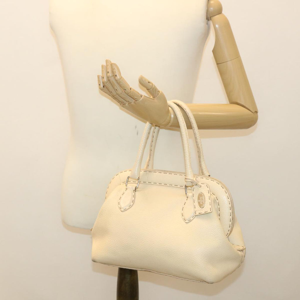 FENDI Celeria Hand Bag Leather Beige rd4791