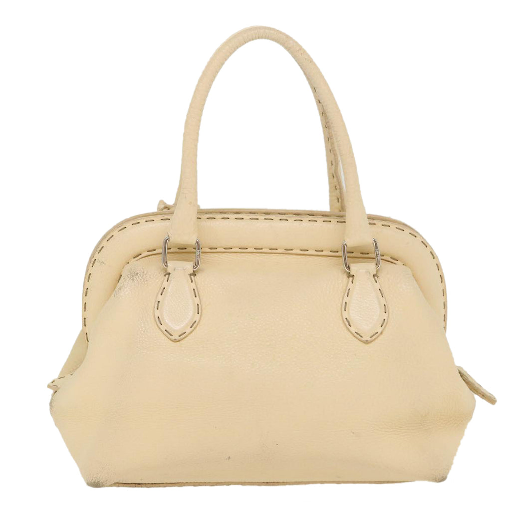 FENDI Celeria Hand Bag Leather Beige rd4791