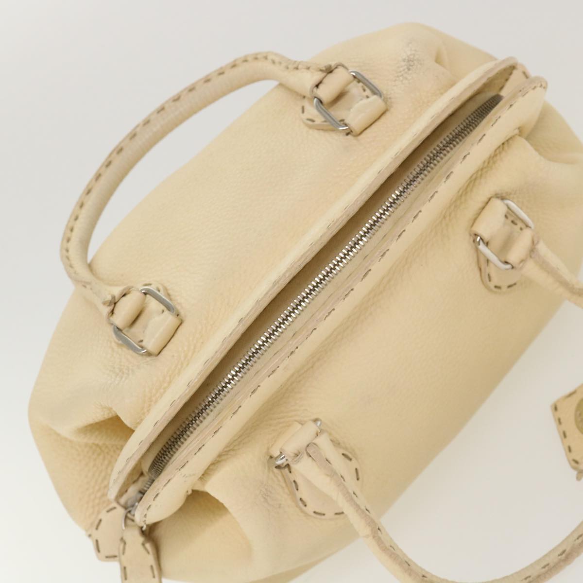 FENDI Celeria Hand Bag Leather Beige rd4791