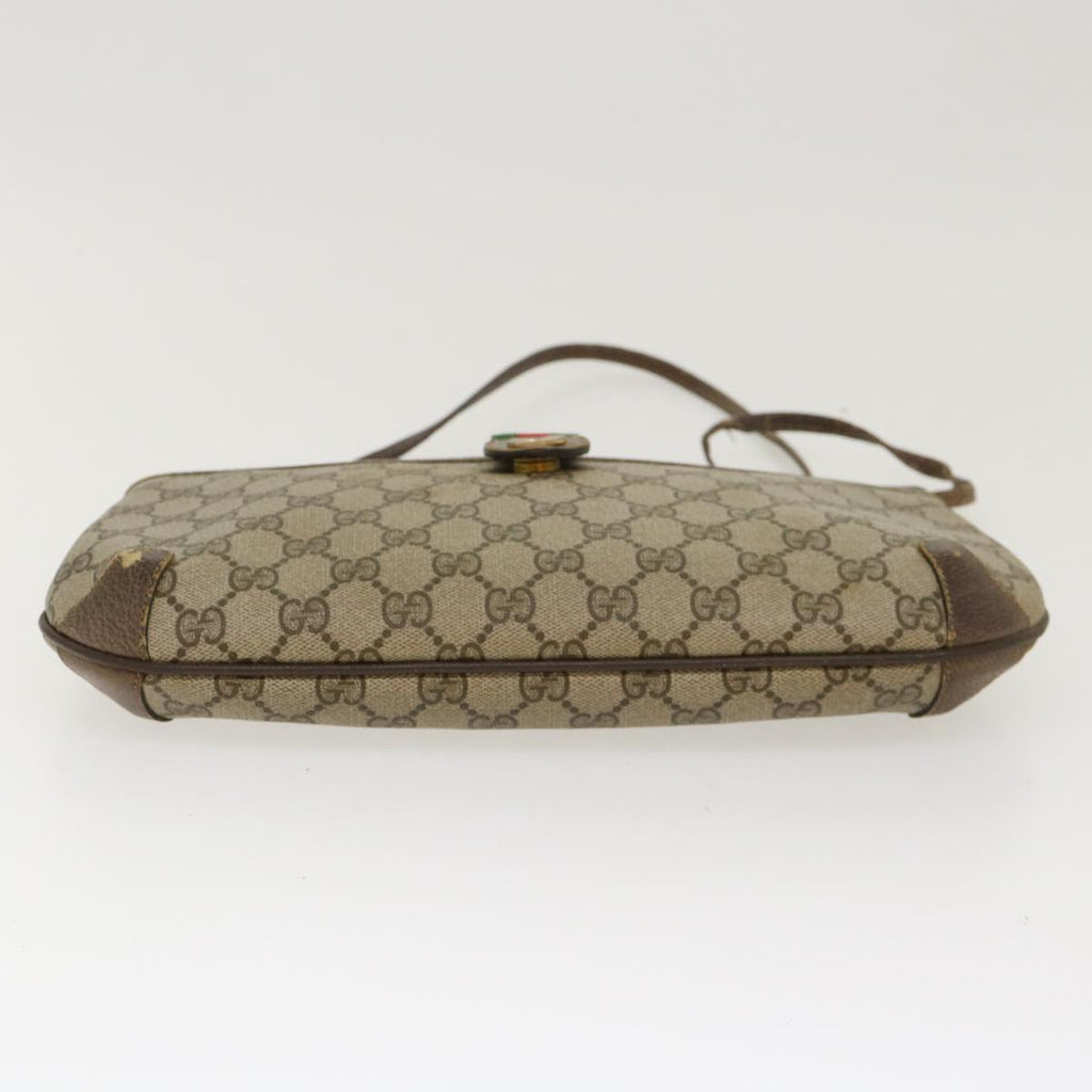 GUCCI GG Canvas Web Sherry Line Shoulder Bag PVC Leather Beige Green rd4793