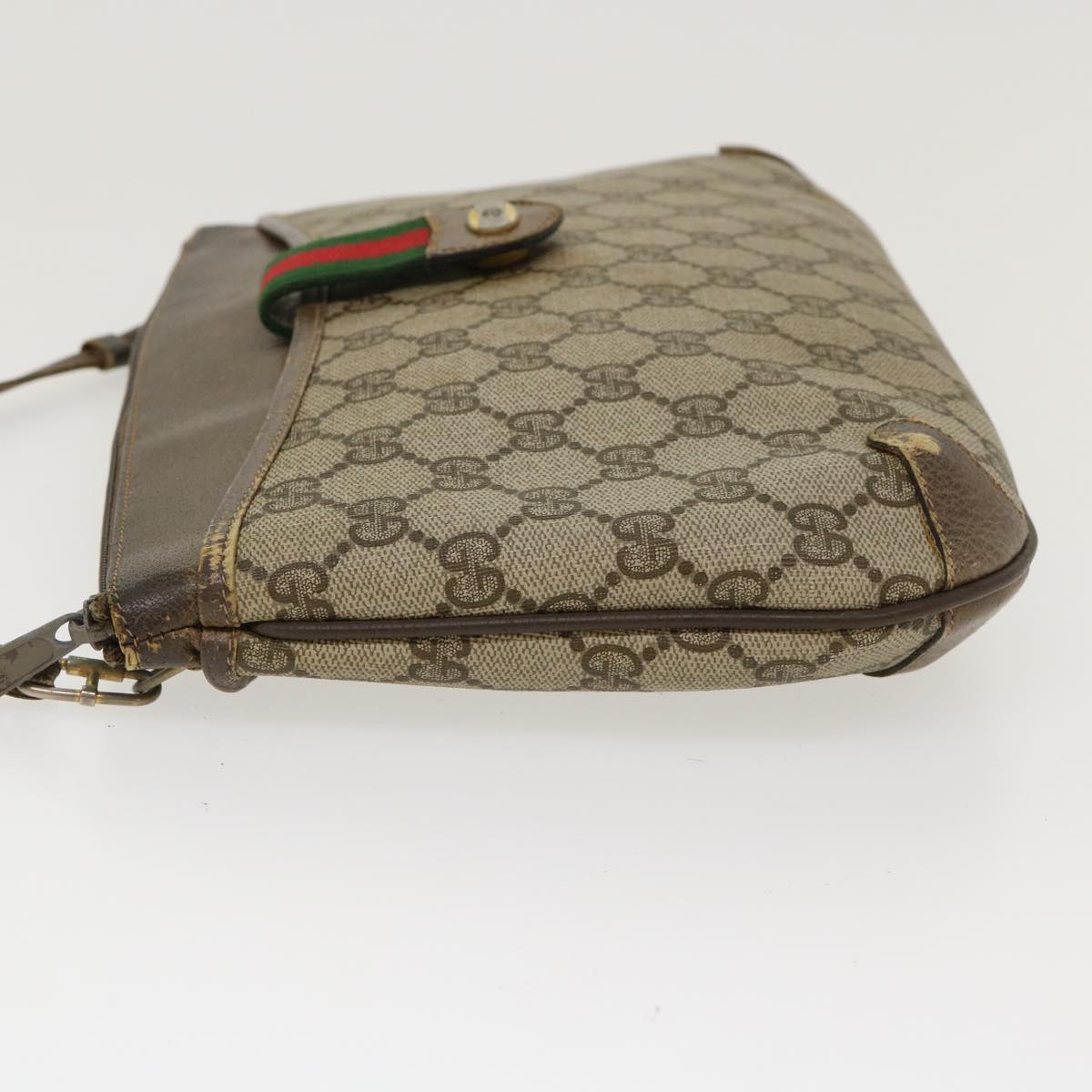 GUCCI GG Canvas Web Sherry Line Shoulder Bag PVC Leather Beige Green rd4793