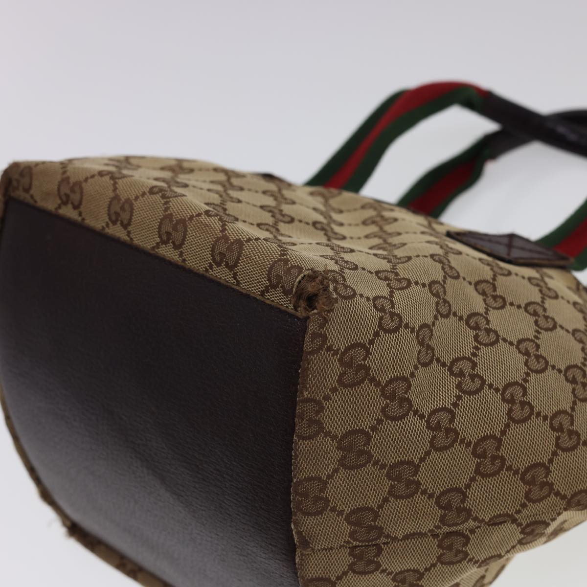 GUCCI GG Canvas Web Sherry Line Tote Bag Beige Red Green 131228 rd4865