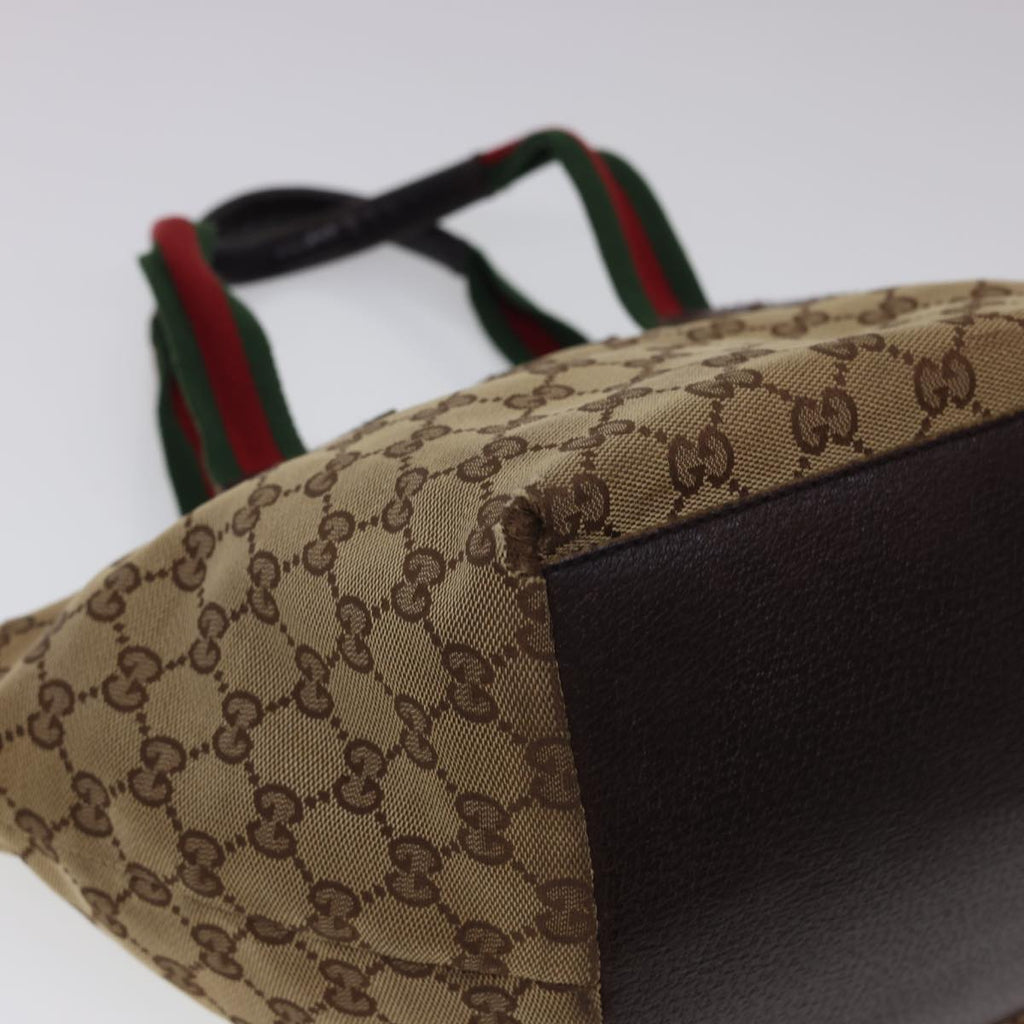 GUCCI GG Canvas Web Sherry Line Tote Bag Beige Red Green 131228 rd4865