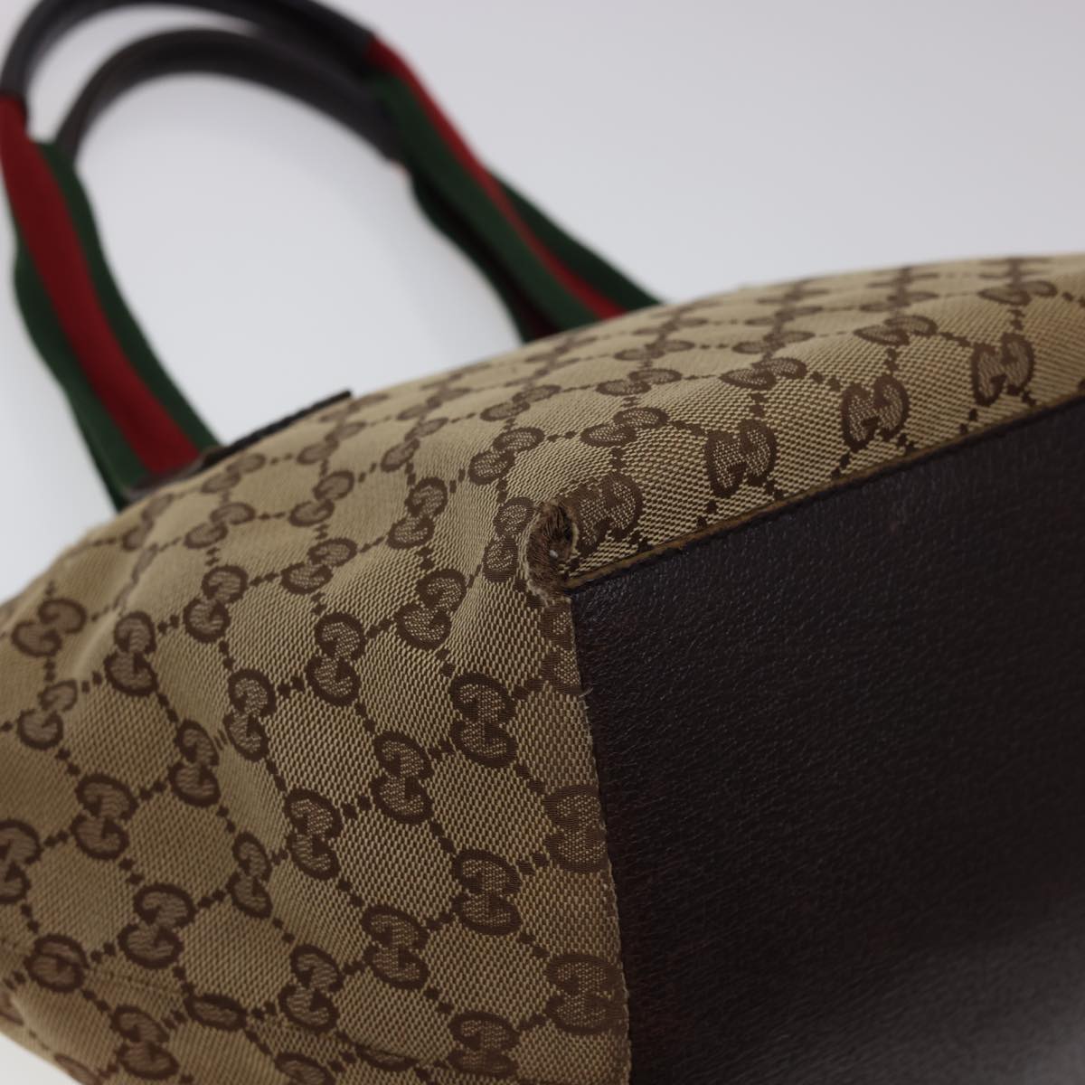GUCCI GG Canvas Web Sherry Line Tote Bag Beige Red Green 131228 rd4865