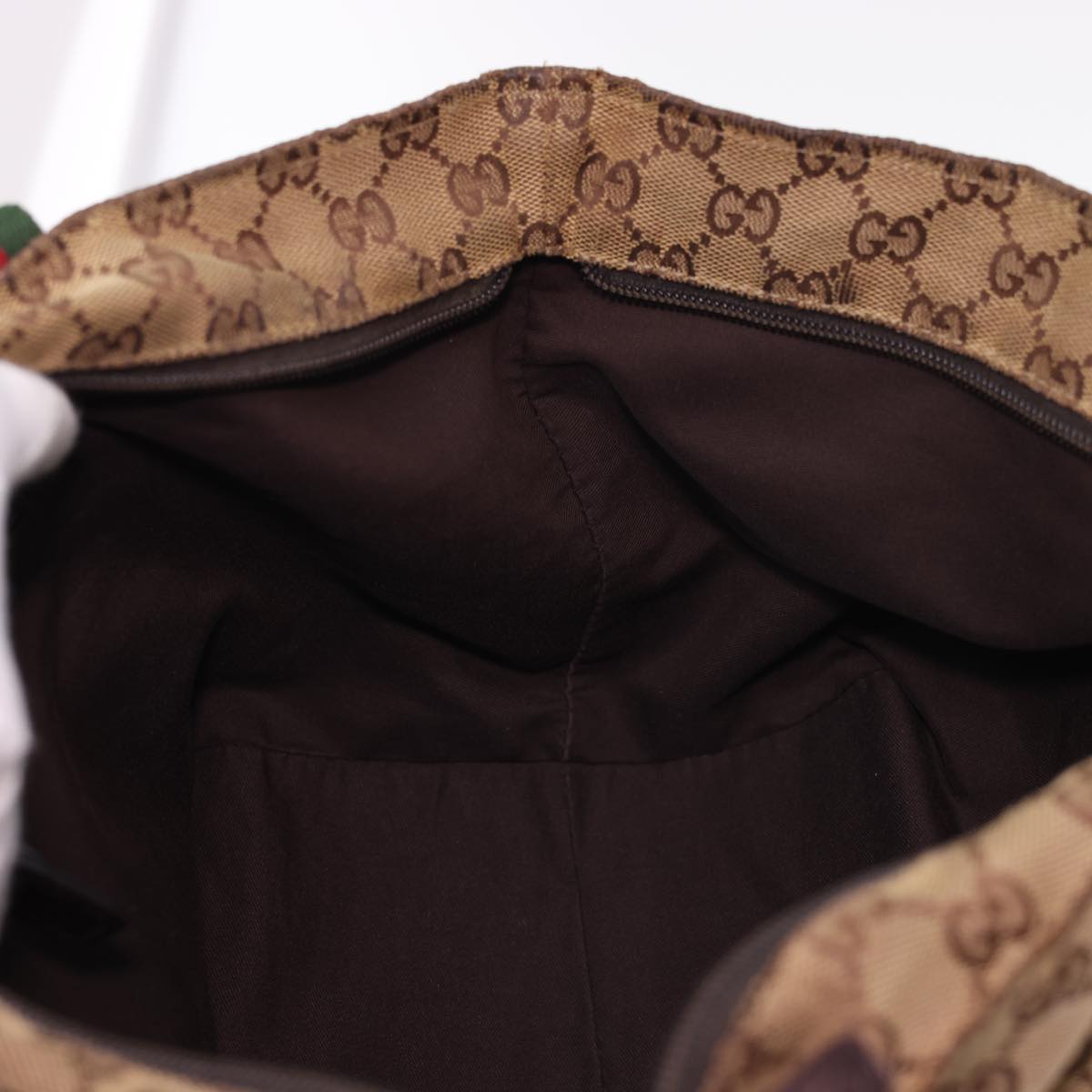 GUCCI GG Canvas Web Sherry Line Tote Bag Beige Red Green 131228 rd4865