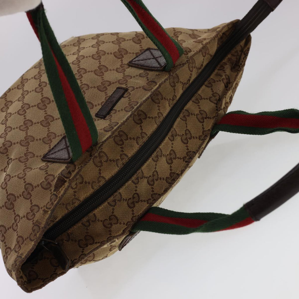 GUCCI GG Canvas Web Sherry Line Tote Bag Beige Red Green 131228 rd4865