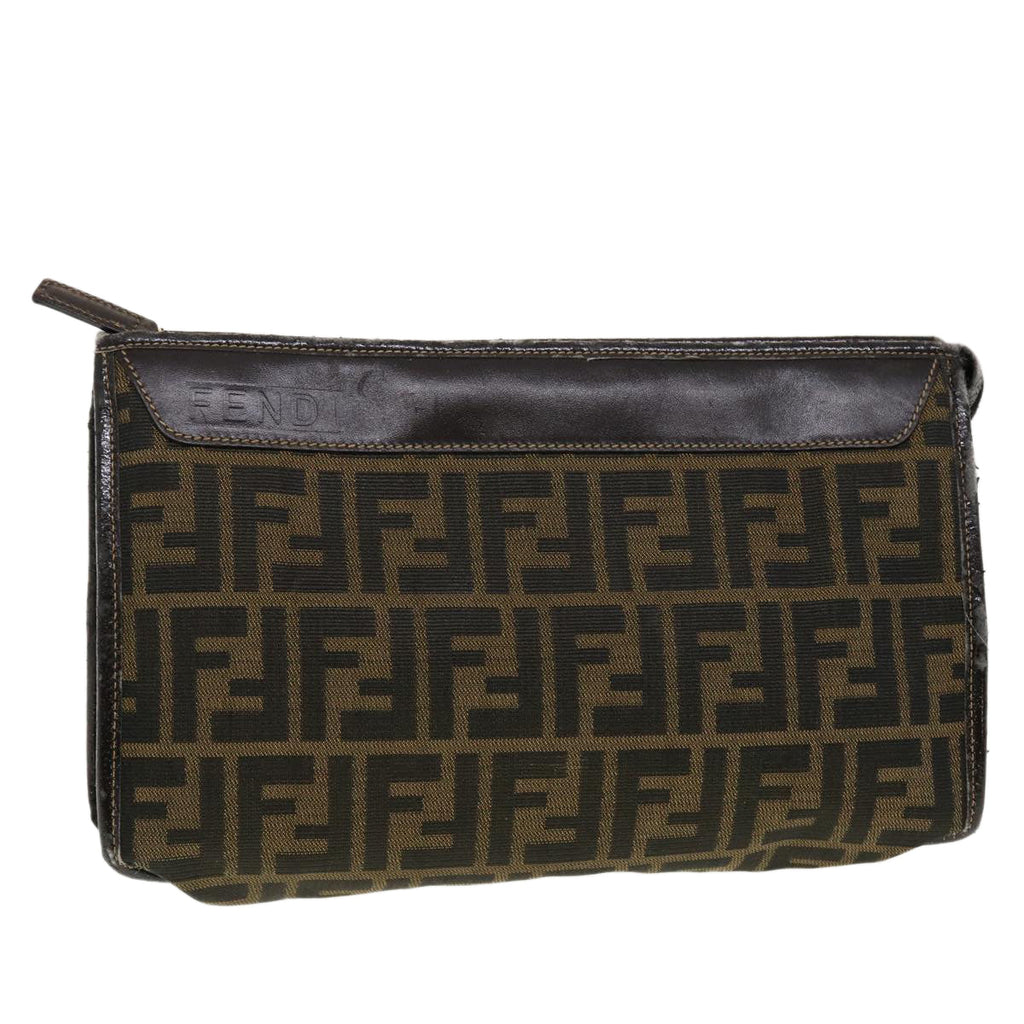 FENDI Zucca Canvas Clutch Bag Black Brown rd4921
