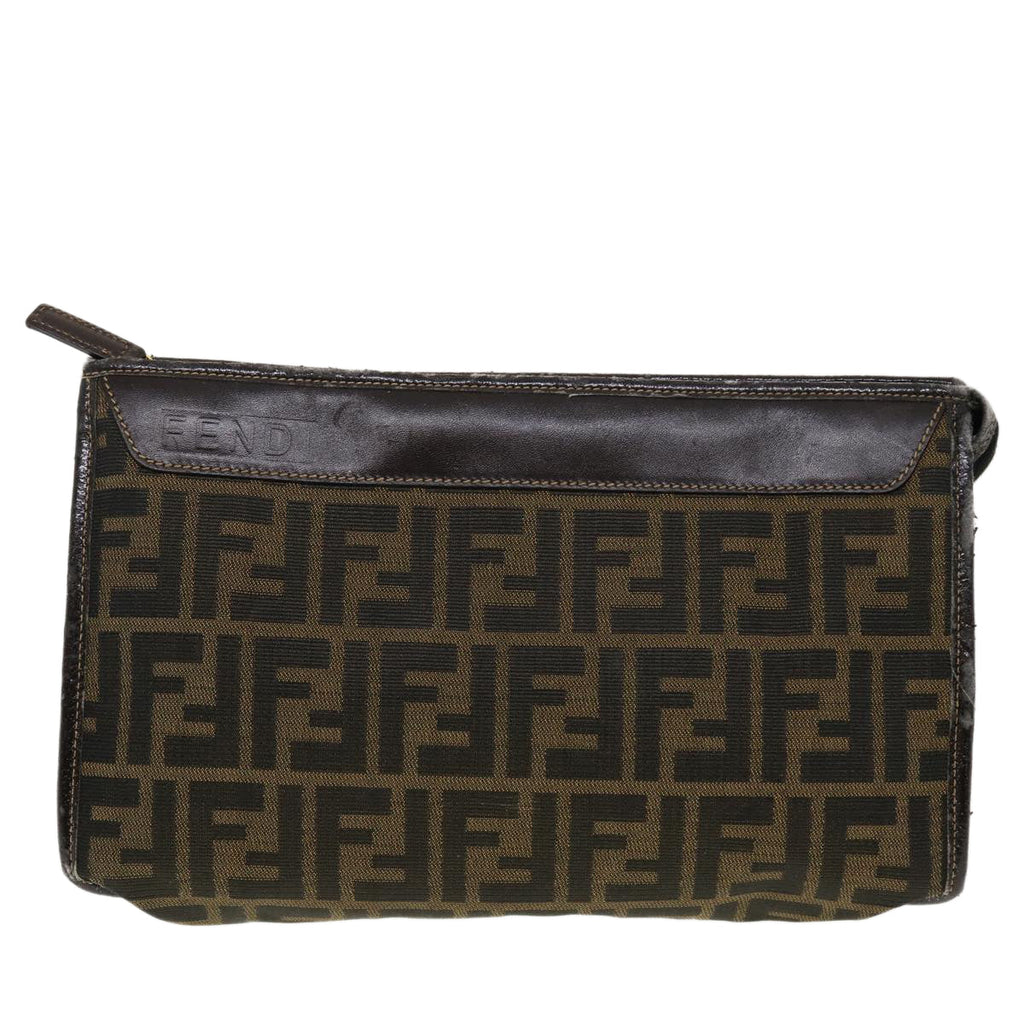 FENDI Zucca Canvas Clutch Bag Black Brown rd4921