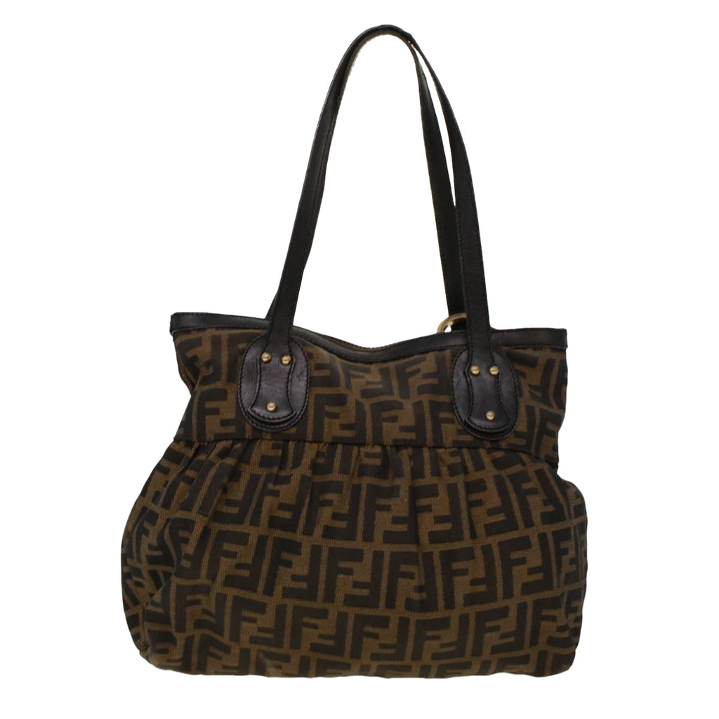 FENDI Zucca Canvas Shoulder Bag Black Brown rd5025