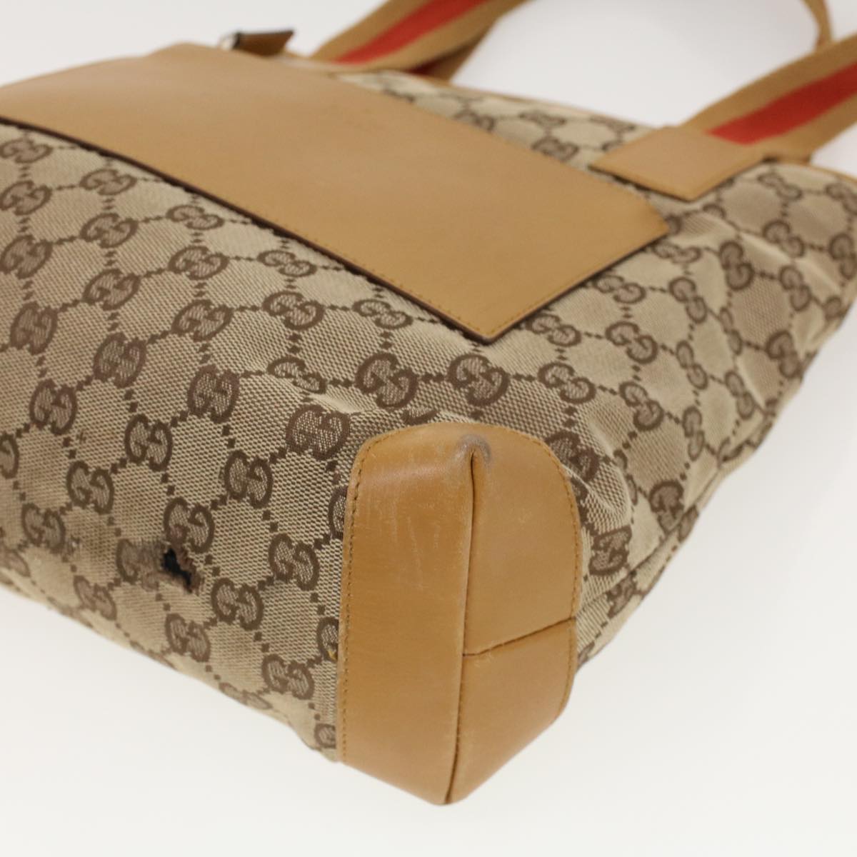 GUCCI GG Canvas Sherry Line Tote Bag Beige Red 019 0402 1705 rd5046