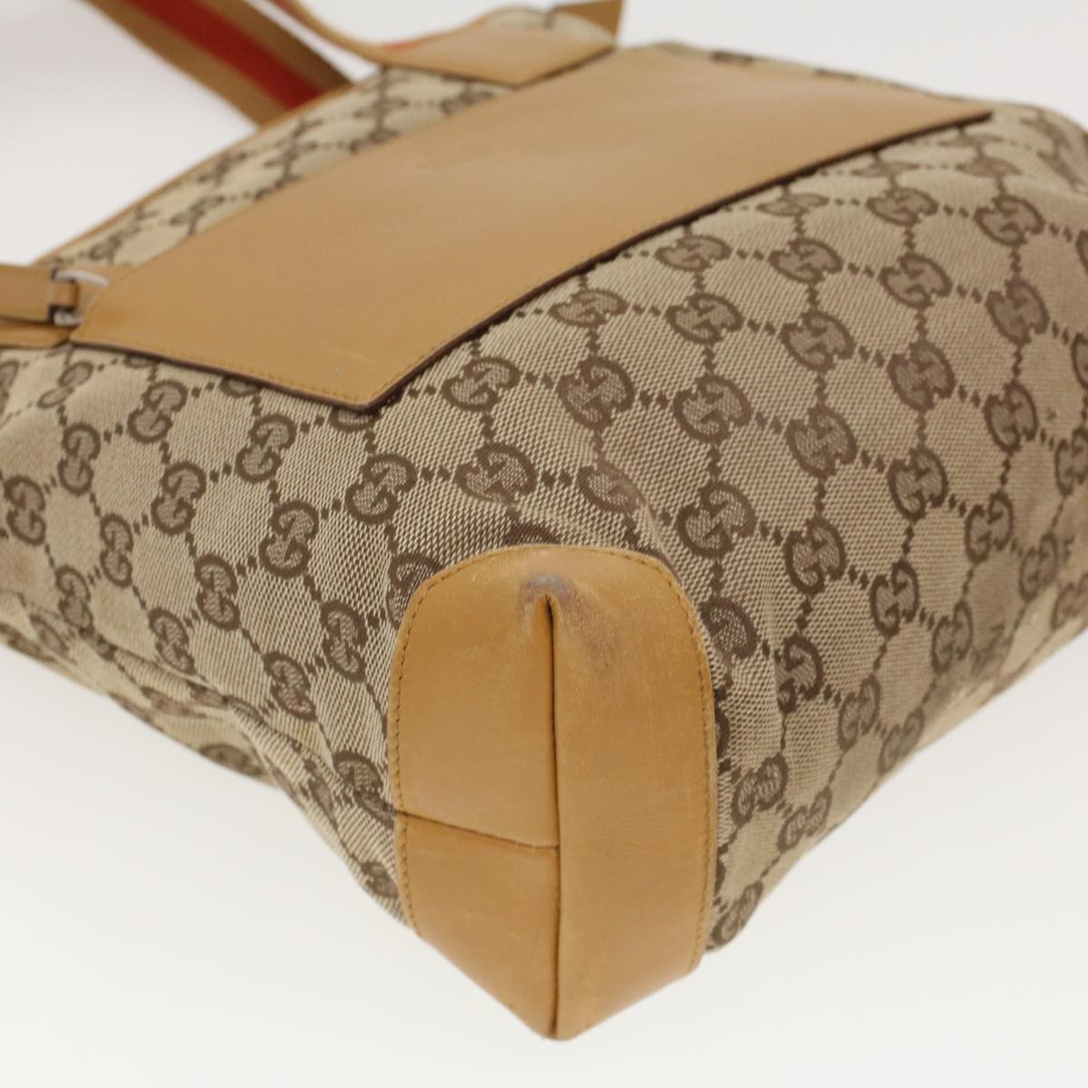 GUCCI GG Canvas Sherry Line Tote Bag Beige Red 019 0402 1705 rd5046