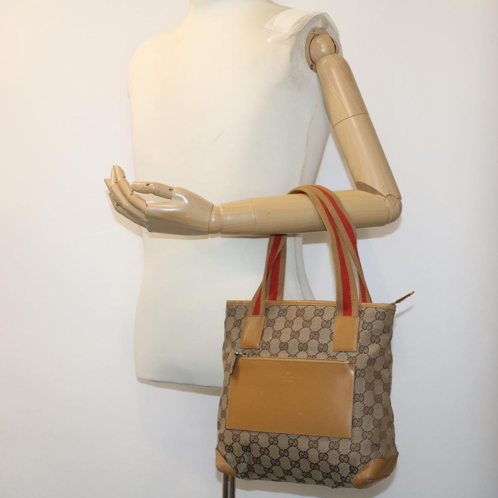 GUCCI GG Canvas Sherry Line Tote Bag Beige Red 019 0402 1705 rd5046