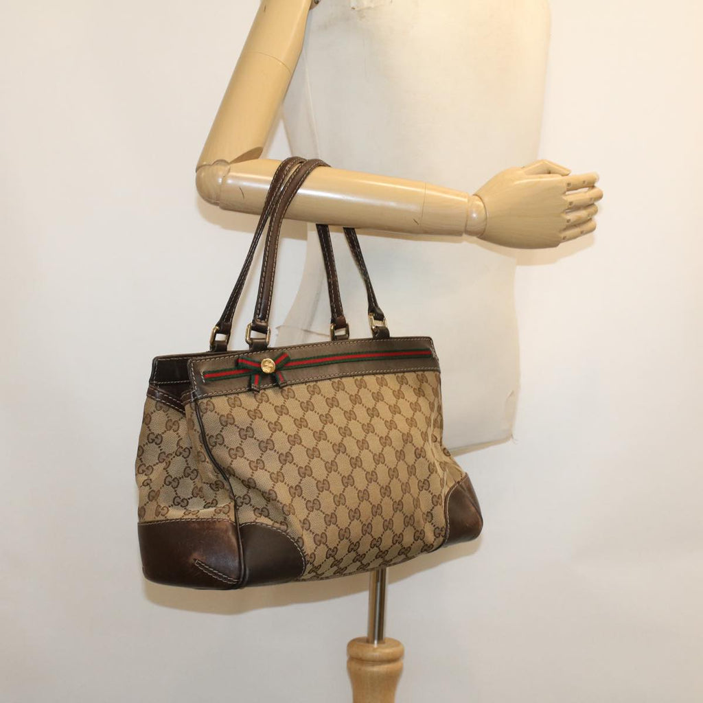 GUCCI GG Canvas Web Sherry Line Tote Bag Beige Green Red 257063 rd5144