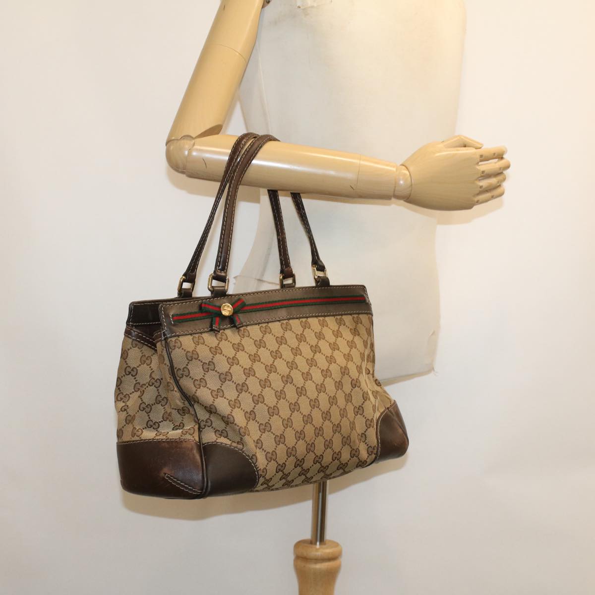 GUCCI GG Canvas Web Sherry Line Tote Bag Beige Green Red 257063 rd5144