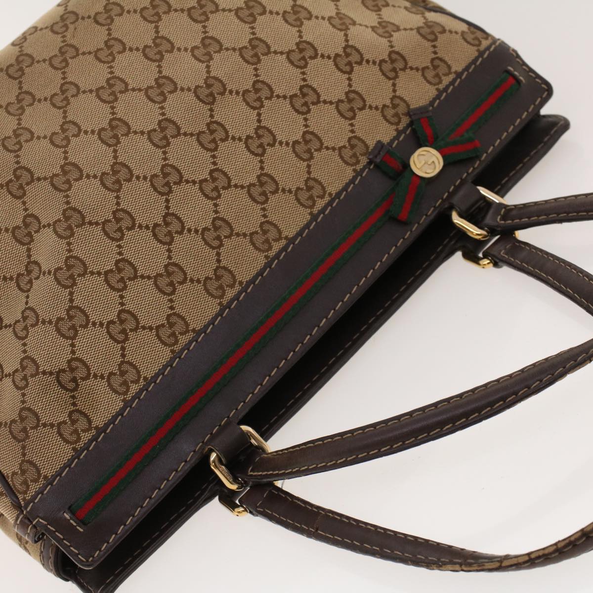 GUCCI GG Canvas Web Sherry Line Tote Bag Beige Green Red 257063 rd5144