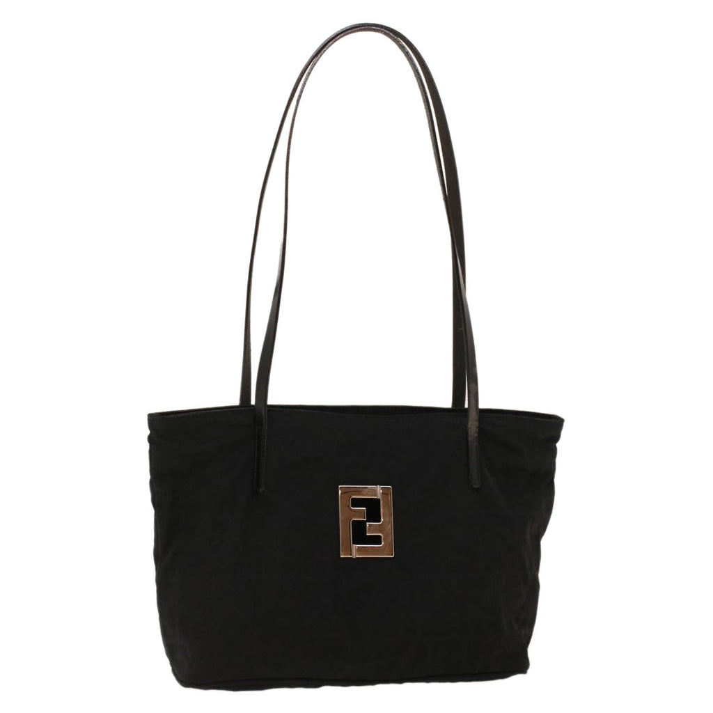 FENDI Zucchino Canvas Shoulder Bag Black rd5155