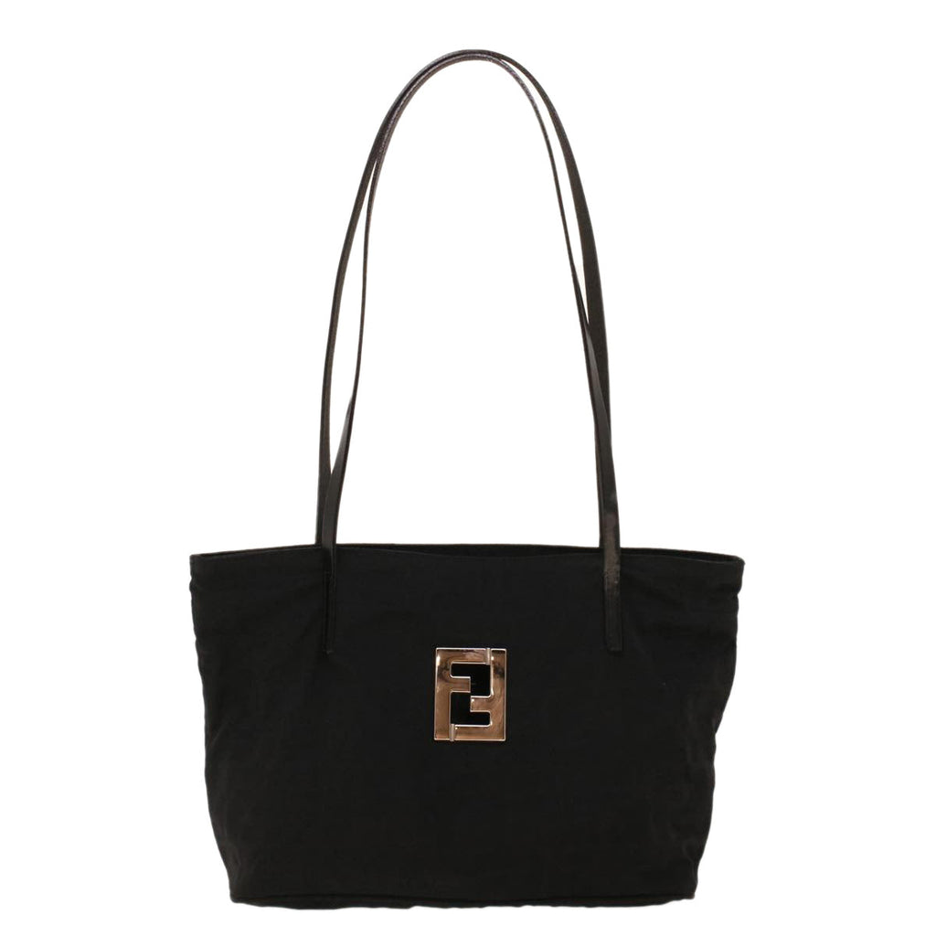 FENDI Zucchino Canvas Shoulder Bag Black rd5155