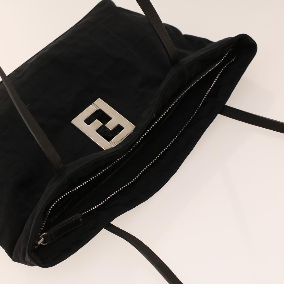 FENDI Zucchino Canvas Shoulder Bag Black rd5155