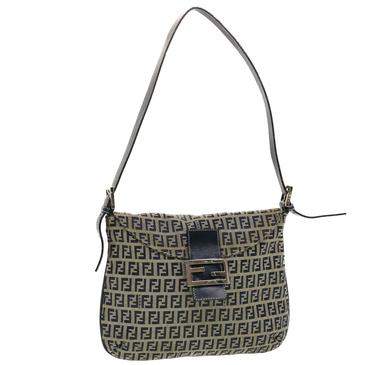 FENDI Zucchino Canvas Mamma Baguette Shoulder Bag Navy 83164900012 rd5160