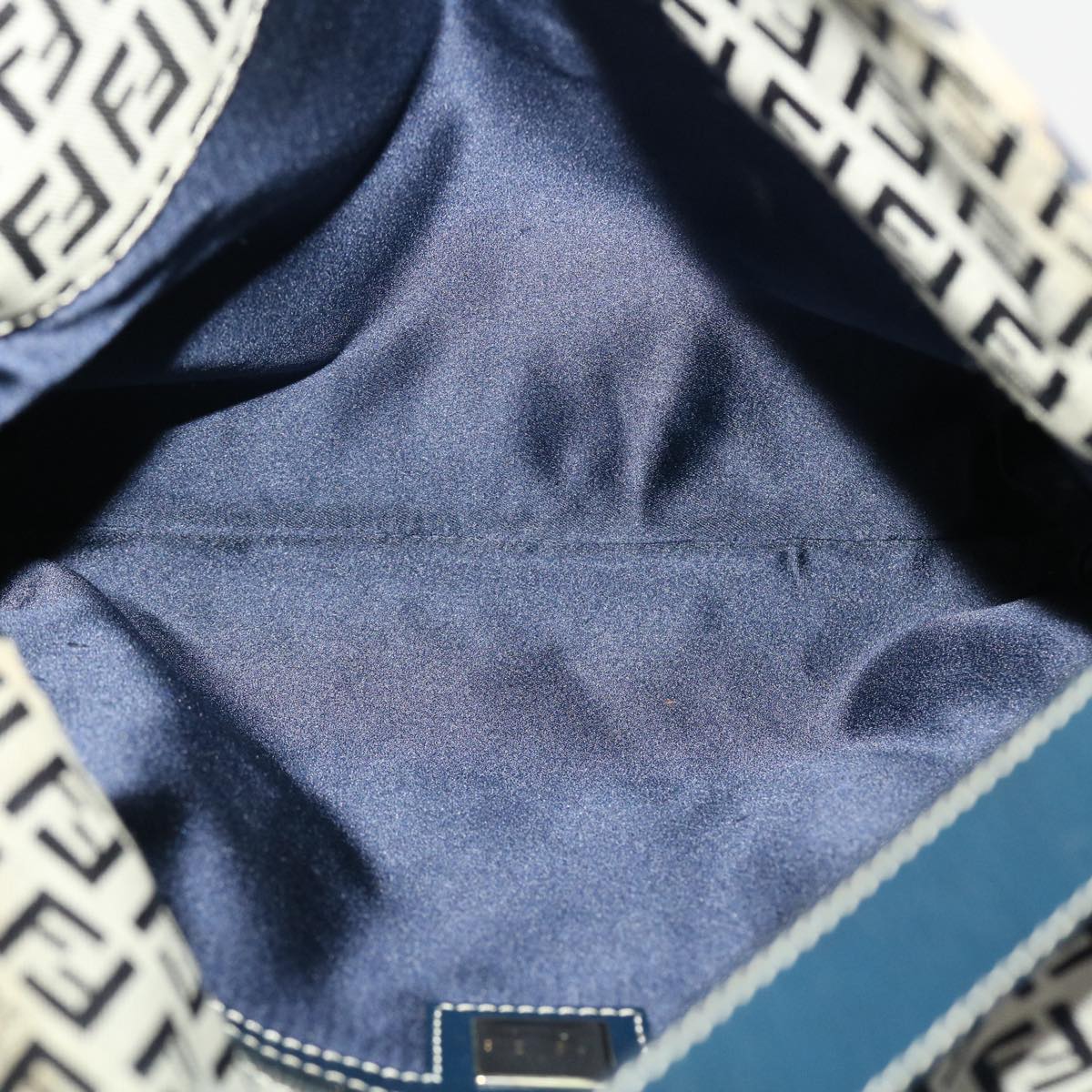 FENDI Zucchino Canvas Mamma Baguette Shoulder Bag Navy 83164900012 rd5160