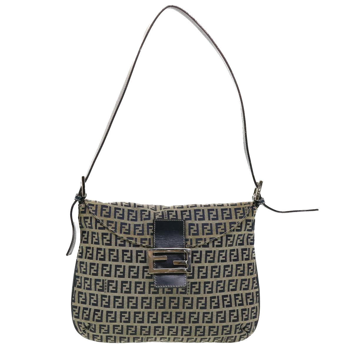 FENDI Zucchino Canvas Mamma Baguette Shoulder Bag Navy 83164900012 rd5160