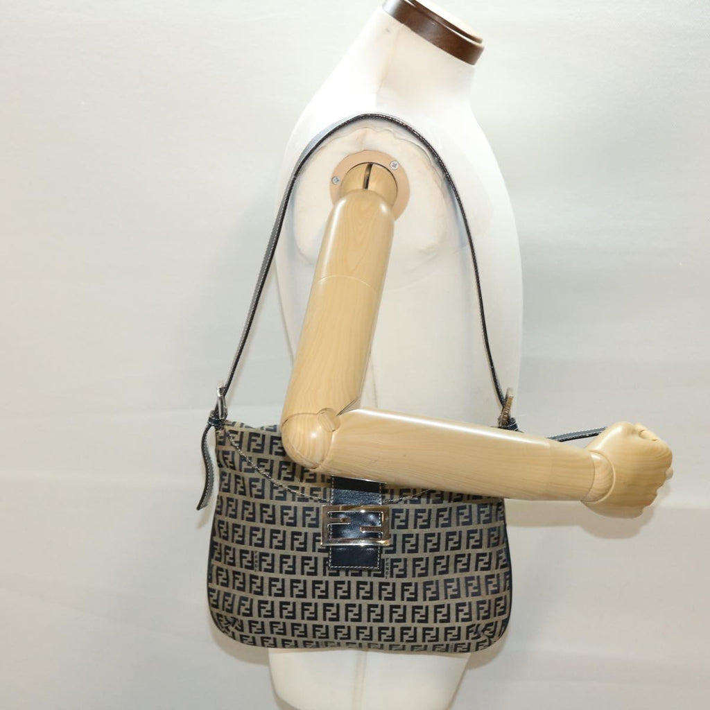 FENDI Zucchino Canvas Mamma Baguette Shoulder Bag Navy 83164900012 rd5160