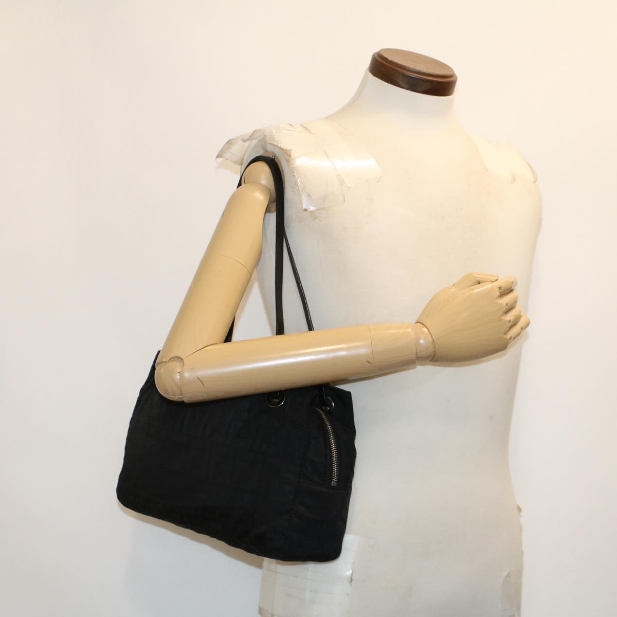 FENDI Zucca Canvas Shoulder Bag Black 222826619 rd5166