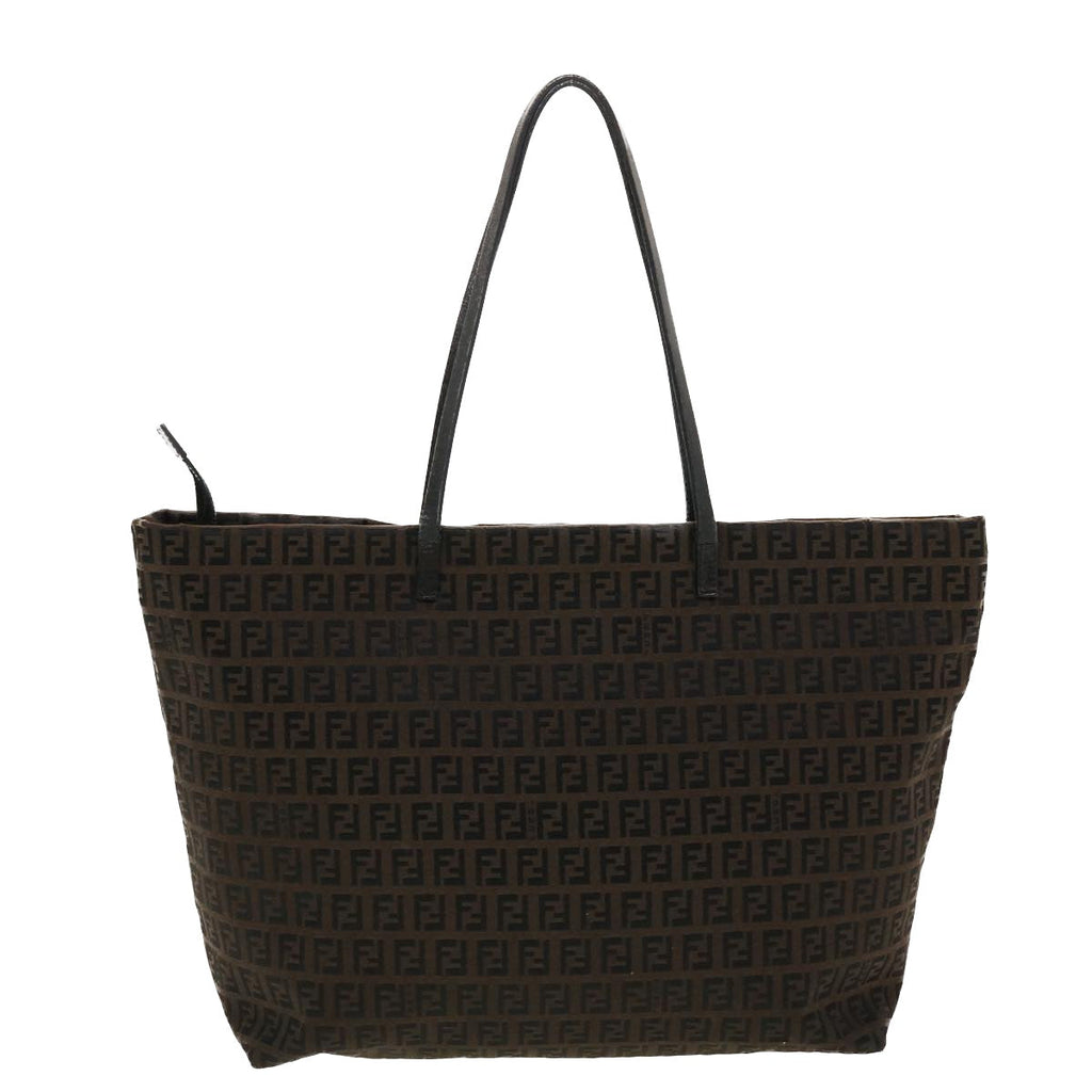 FENDI Zucchino Canvas Tote Bag Black Brown rd5172