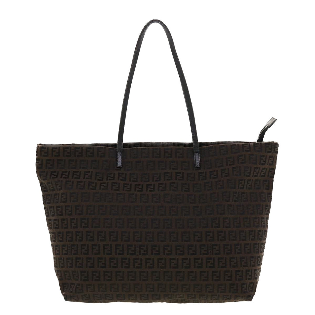 FENDI Zucchino Canvas Tote Bag Black Brown rd5172