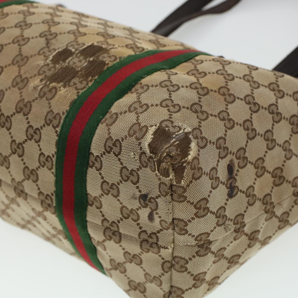 GUCCI GG Canvas Web Sherry Line Hand Bag 2Set Beige Red Green rd5183