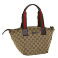 GUCCI GG Canvas Web Sherry Line Tote Bag Beige Red Green 131228 rd5205