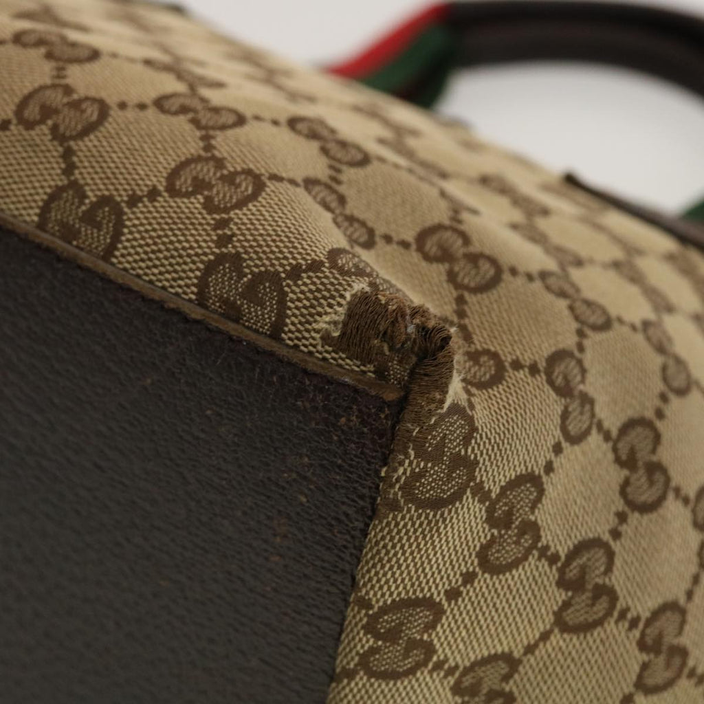 GUCCI GG Canvas Web Sherry Line Tote Bag Beige Red Green 131228 rd5205