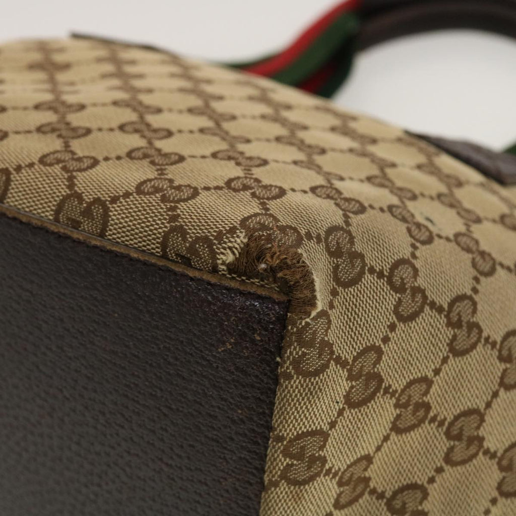 GUCCI GG Canvas Web Sherry Line Tote Bag Beige Red Green 131228 rd5205