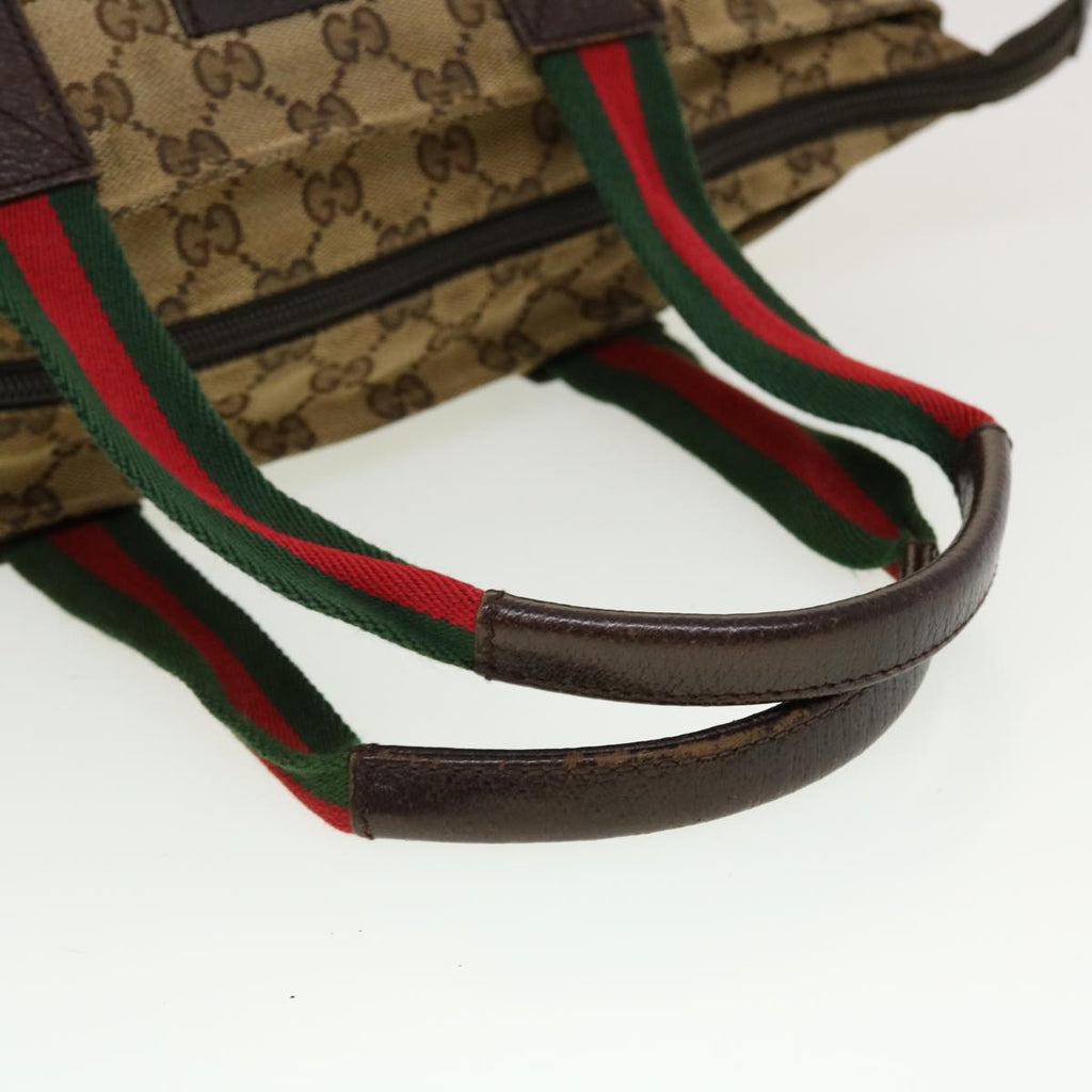GUCCI GG Canvas Web Sherry Line Tote Bag Beige Red Green 131228 rd5205