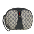 GUCCI GG Canvas Sherry Line Clutch Bag Gray Red Navy