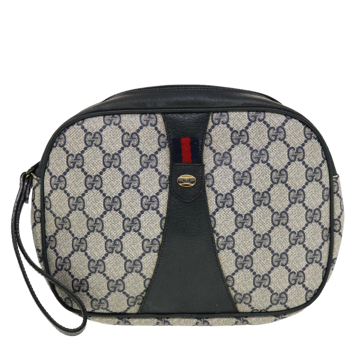 GUCCI GG Canvas Sherry Line Clutch Bag Gray Red Navy 89.01.034 rd5207