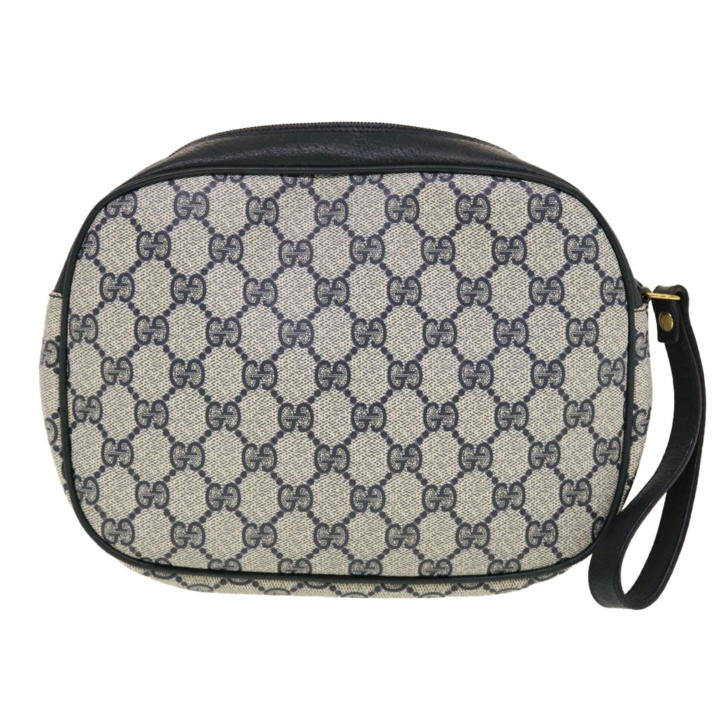 GUCCI GG Canvas Sherry Line Clutch Bag Gray Red Navy