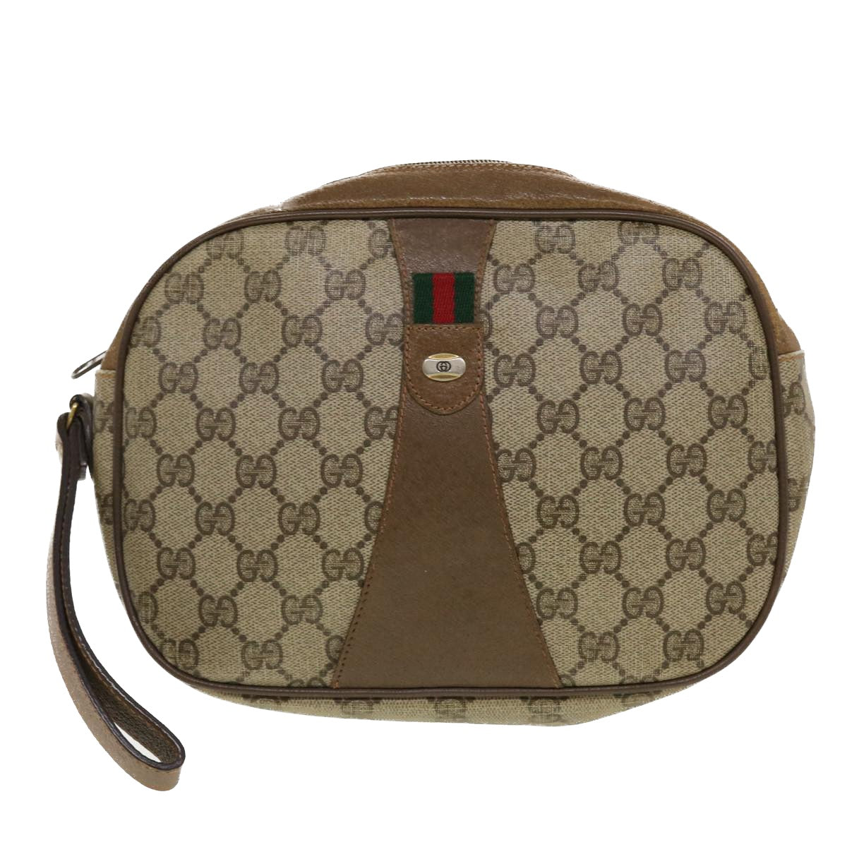 GUCCI GG Canvas Web Sherry Line Clutch Bag Beige Red Green 89.01.034 rd5247