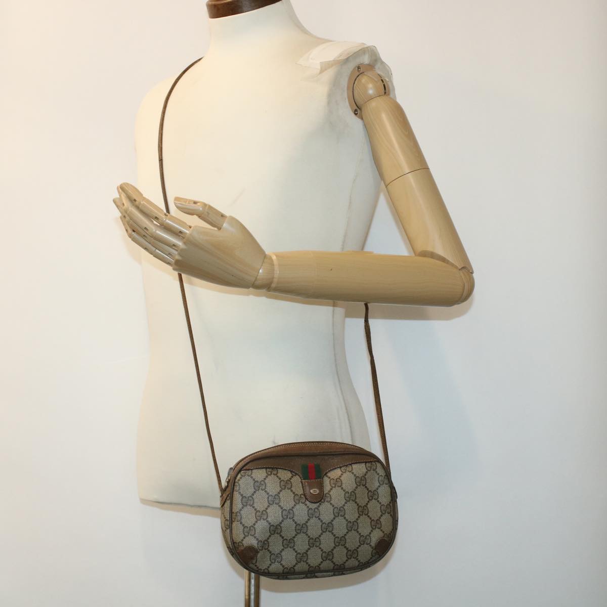 GUCCI GG Canvas Web Sherry Line Shoulder Bag Beige Red 89.02.066 rd5250