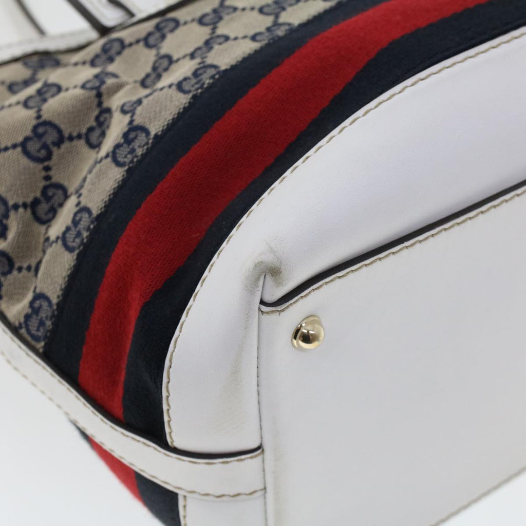 GUCCI GG Canvas Sherry Line Shoulder Bag Gray Red Navy 257085 rd5254