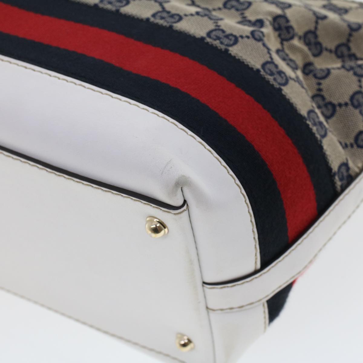 GUCCI GG Canvas Sherry Line Shoulder Bag Gray Red Navy 257085 rd5254