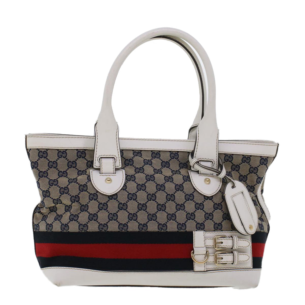 GUCCI GG Canvas Sherry Line Shoulder Bag Gray Red Navy 257085 rd5254