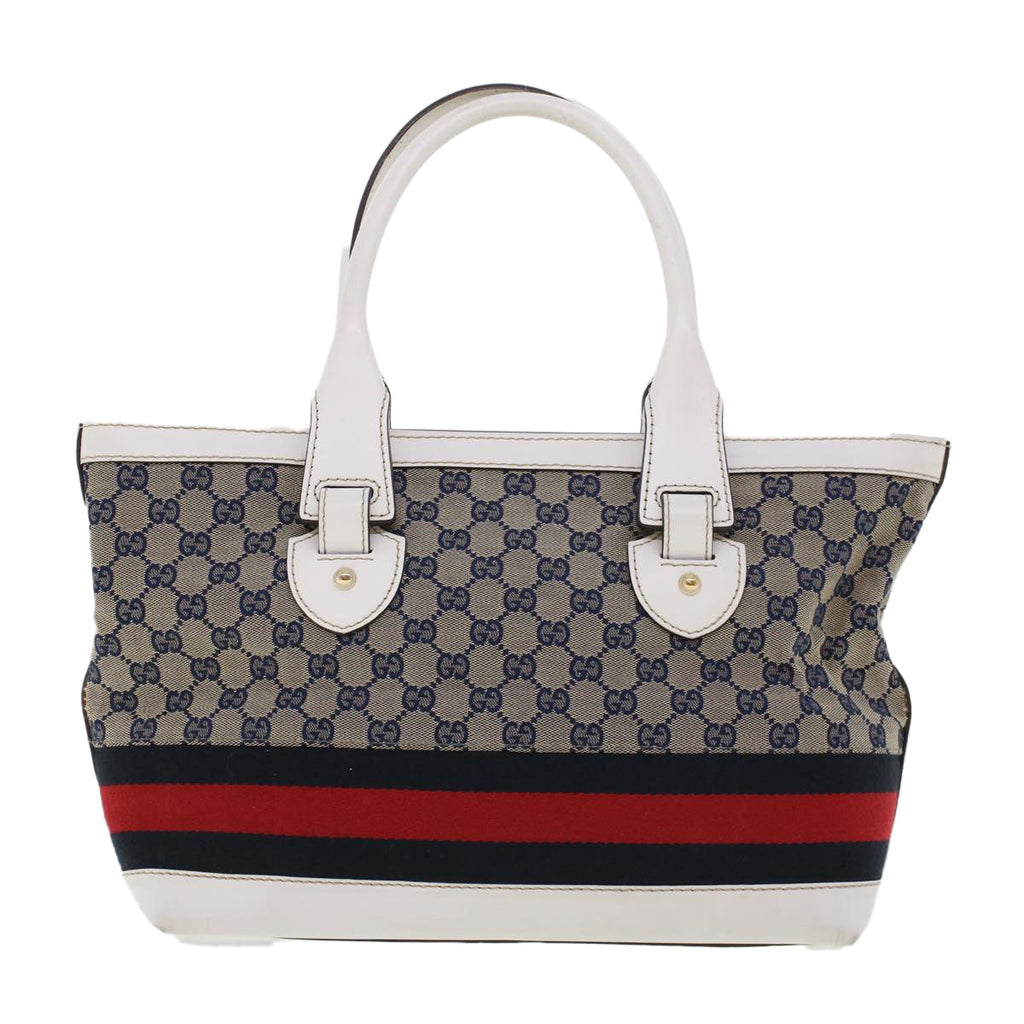 GUCCI GG Canvas Sherry Line Shoulder Bag Gray Red Navy 257085 rd5254