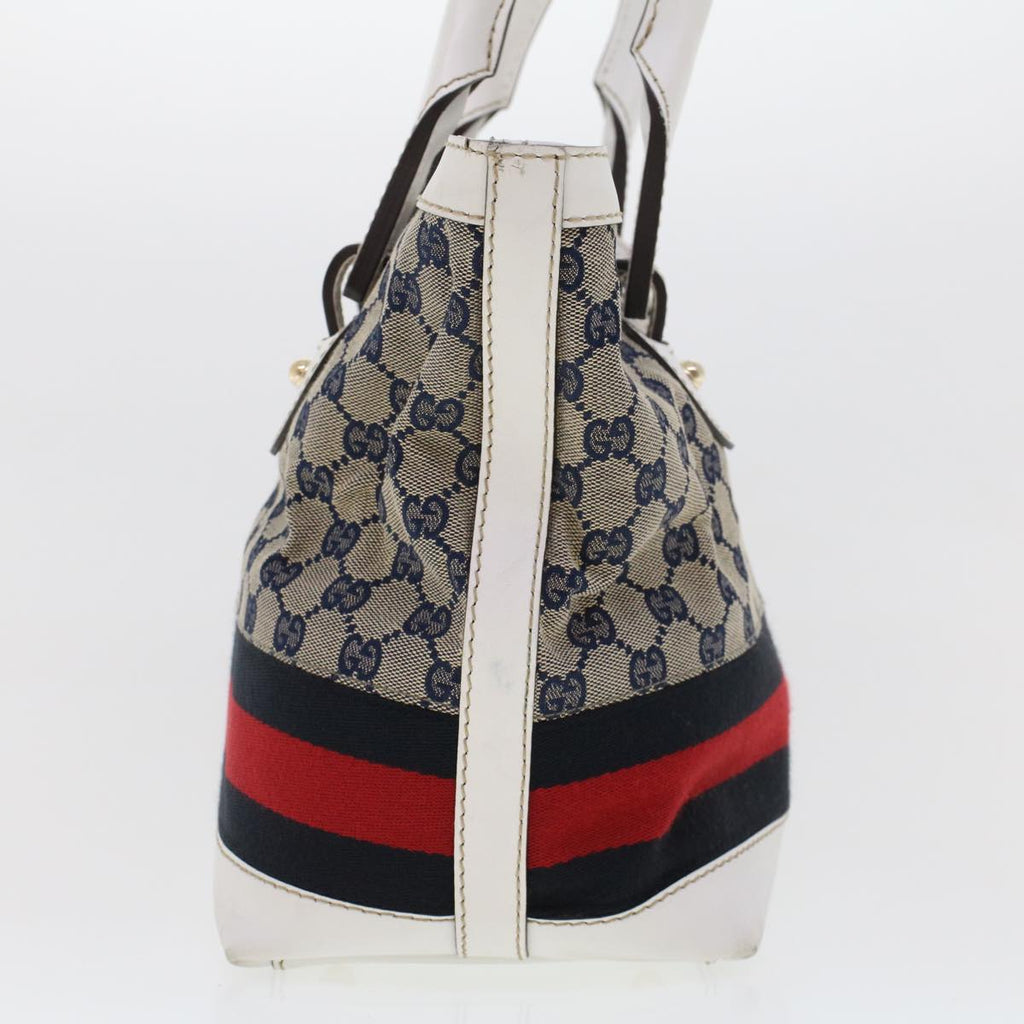 GUCCI GG Canvas Sherry Line Shoulder Bag Gray Red Navy 257085 rd5254